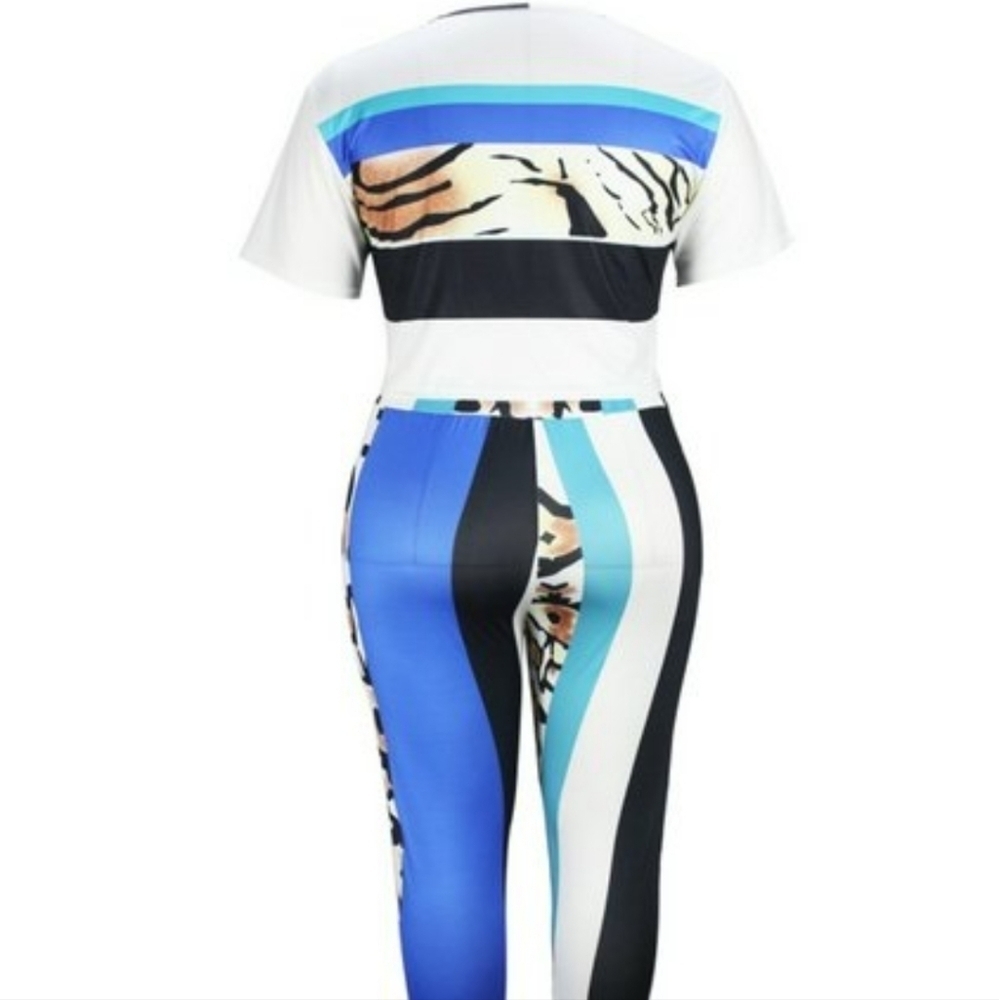 Colorblock and animal print blue, black, & white 2pc Pant Set Women's sz 3X NWOT - Picture 4 of 4